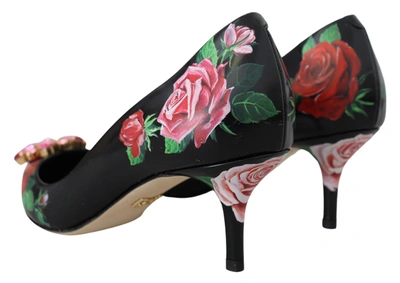 Shop Dolce & Gabbana Black Floral Print Crystal Heels Pumps Women's Shoes