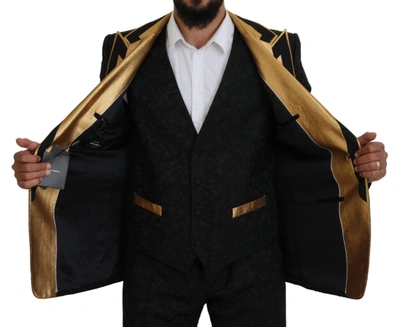 Shop Dolce & Gabbana Elegant Black &amp; Gold Slim Fit 3 Piece Men's Suit