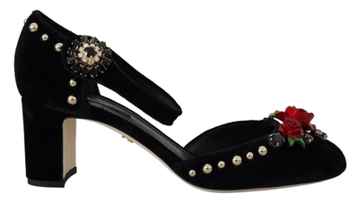 Shop Dolce & Gabbana Black Pearl Crystal Vally Heels Sandals Women's Shoes