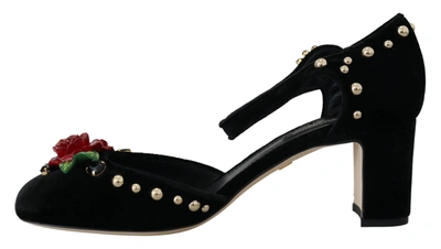 Shop Dolce & Gabbana Black Pearl Crystal Vally Heels Sandals Women's Shoes