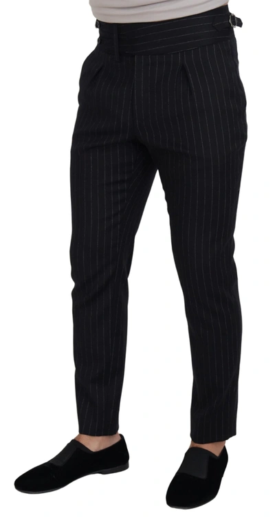 Shop Dolce & Gabbana Black Wool Striped Chino Men's Pants