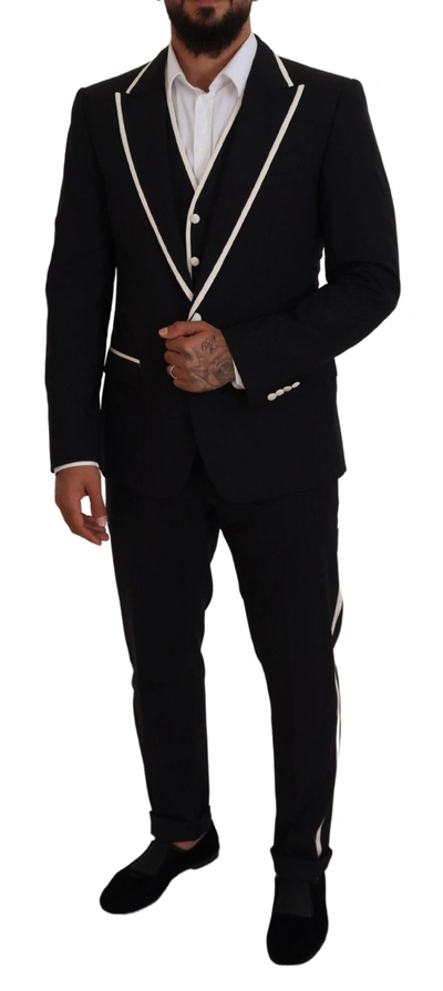 Shop Dolce & Gabbana Elegant Black And White Slim Fit Three Piece Men's Suit