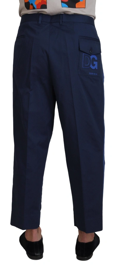 Shop Dolce & Gabbana Blue Cotton Men Cropped Men's Pants