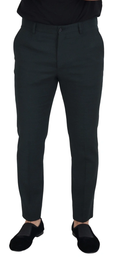 Shop Dolce & Gabbana Blue Wool Slim Fit Formal Men's Pants