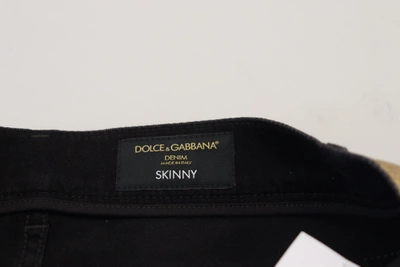 Dolce & Gabbana Gold Cotton Tattered Skinny  Denim Jeans In Gold