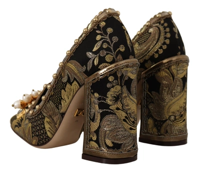 Shop Dolce & Gabbana Gold Crystal Square Toe Brocade Pumps Women's Shoes