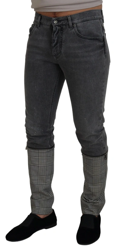 Shop Dolce & Gabbana Gray Cotton Checkered Leg Men Denim Men's Jeans