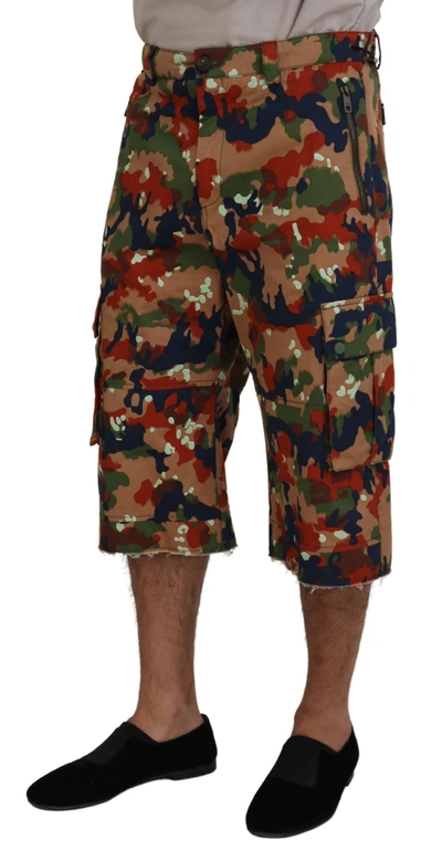 Shop Dolce & Gabbana Multicolor Cotton Camouflaged Cargo Men's Shorts