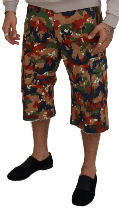 Shop Dolce & Gabbana Multicolor Cotton Camouflaged Cargo Men's Shorts