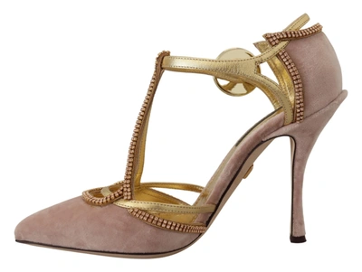Shop Dolce & Gabbana Pink Crystal T-strap Heels Pumps Women's Shoes