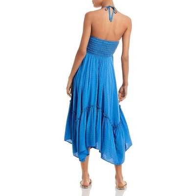 Shop Aqua Womens Smocked Tie Neck Midi Dress In Blue
