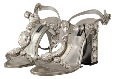 Dolce & Gabbana Silver Crystals Strap Buckle High Heel Sandals In Silver