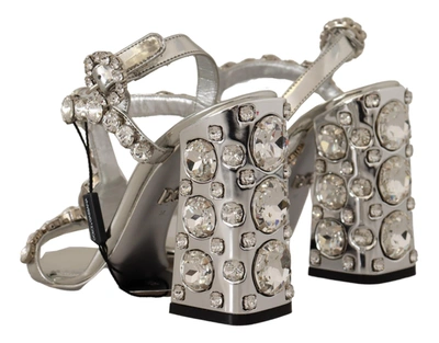 Dolce & Gabbana Silver Crystals Strap Buckle High Heel Sandals In Silver