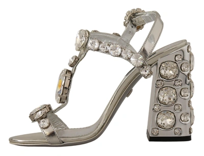 Shop Dolce & Gabbana Silver Crystals Strap Buckle High Heel Women's Sandals
