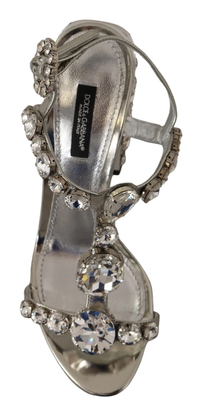 Dolce & Gabbana Silver Crystals Strap Buckle High Heel Sandals In Silver