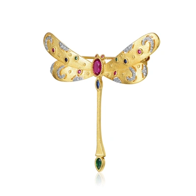 Rachel Glauber Rhodium And 14k Gold Plated Ruby Cubic Zirconia Floral Pin In Multi