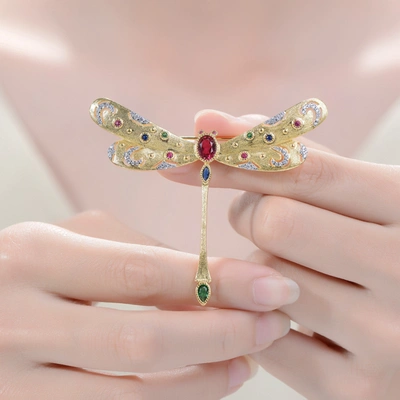 Rachel Glauber Rhodium And 14k Gold Plated Ruby Cubic Zirconia Floral Pin In Multi