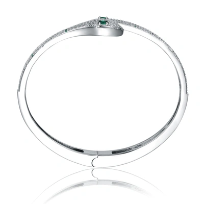 Rachel Glauber Rg White Gold Plated With Emerald & Cubic Zirconia Snake Bypass Coil Wrap Bangle Bracelet In Multi