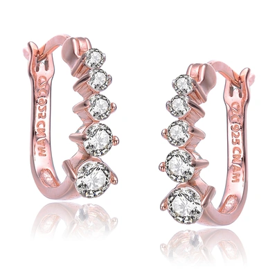 Shop Genevive Gv Cubic Zirconia Ss Rose Gold Plated Round Graduated Hoop Earrings In Multi