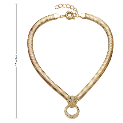 Rachel Glauber Rg 14k Yellow Gold Plated With Emerald & Cubic Zirconia Panther Head Door Knocker Wire Herringbone C In Gold