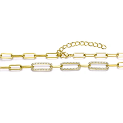 Rachel Glauber Rg 14k Yellow Gold Plated With Cubic Zirconia Elongated Cable Link Chain Necklace