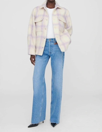 Shop Anine Bing Phoebe Jacket In Lavender And Cream Check In Multi