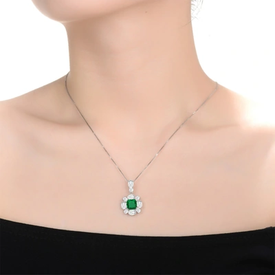 Shop Rachel Glauber Rg White Gold Plated Green And White Cubic Zirconia Accent Pendant Necklace In Multi
