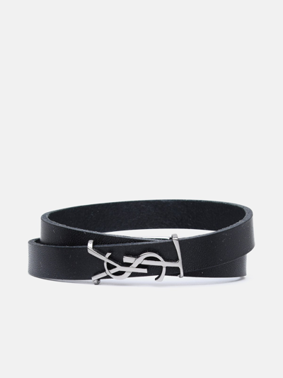 Shop Saint Laurent Black Leather Opyum Bracelet