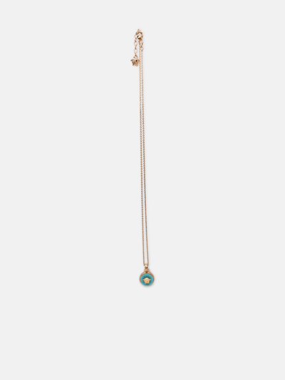 Shop Versace Medusa Gold Brass Necklace In Light Blue