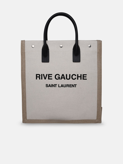 Shop Saint Laurent Beige Canvas Bag In Nude