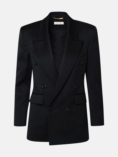Shop Saint Laurent Black Cotton Blazer Jacket