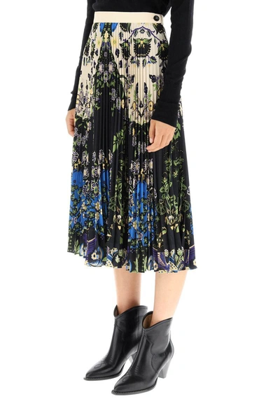 Shop Etro Printed Pleated Midi Skirt In Multicolor