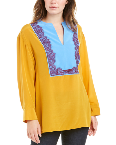 Shop Tory Burch Lace Silk Tunic In Yellow