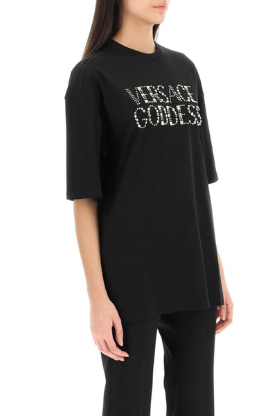 Shop Versace Goddess T-shirt With Studs In Black