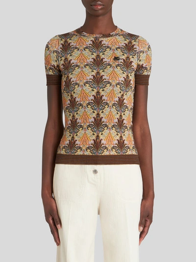 Shop Etro Paisley Print Jersey T-shirt In Brown