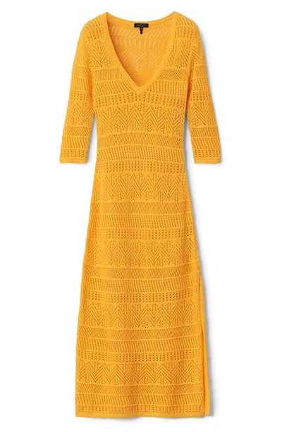 Shop Rag & Bone Renee Pointelle Cotton Blend Midi Dress In Deep Yellow