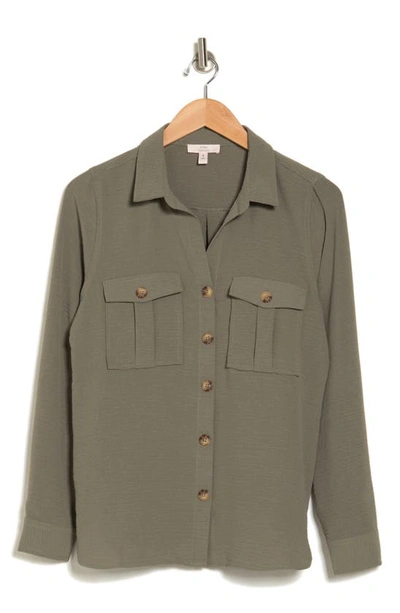 Shop Como Vintage Airflow Button-up Shirt In Smokey Olive