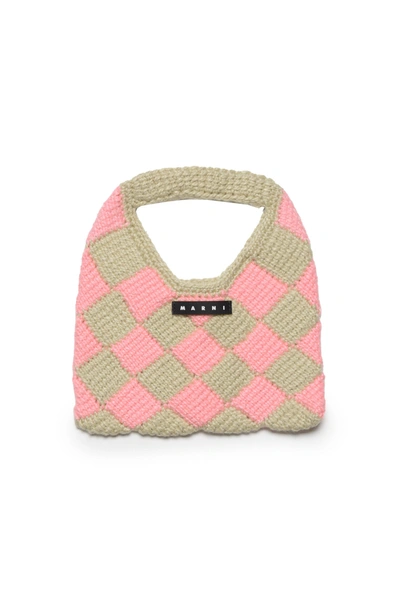 Shop Marni Diamond Crochet Bag In Pink