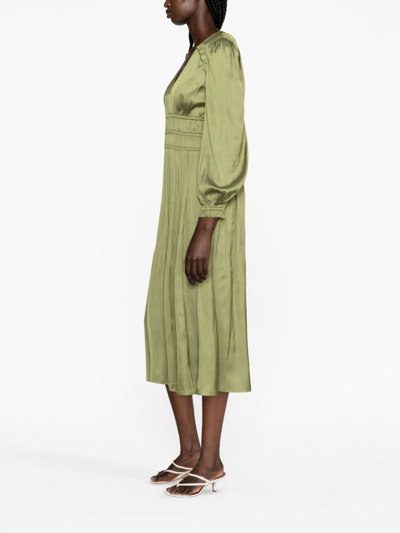 Shop Maje Satin Ruffle-trimmed Midi Dress In Green