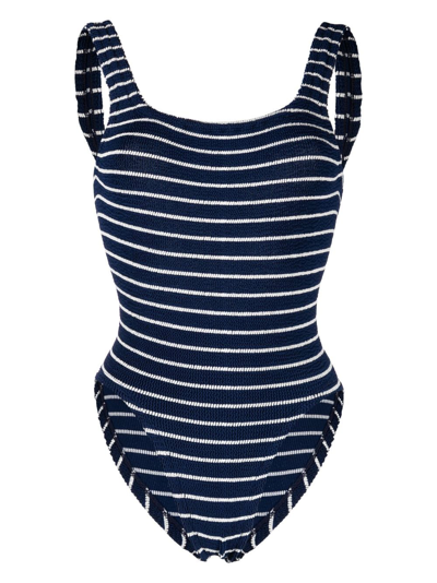 Shop Hunza G Square-neck Striped Swimsuit In Navywhite Stripe