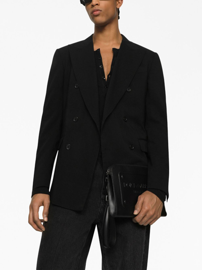Dolce & Gabbana Raised-logo Leather Clutch In Black