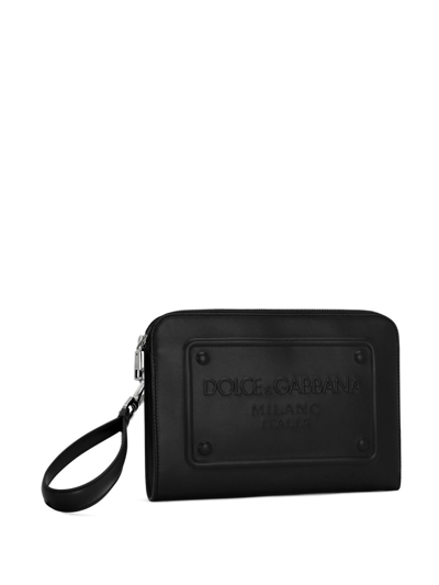 Shop Dolce & Gabbana Raised-logo Leather Clutch In Black