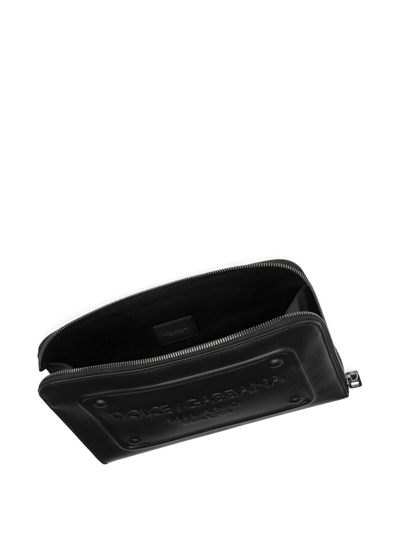 Dolce & Gabbana Raised-logo Leather Clutch In Black
