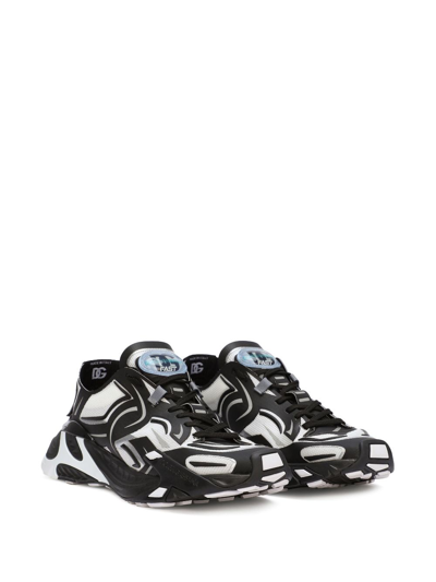 Dolce & Gabbana Two-tones Fabric Dragon Sneakers For Men In Black