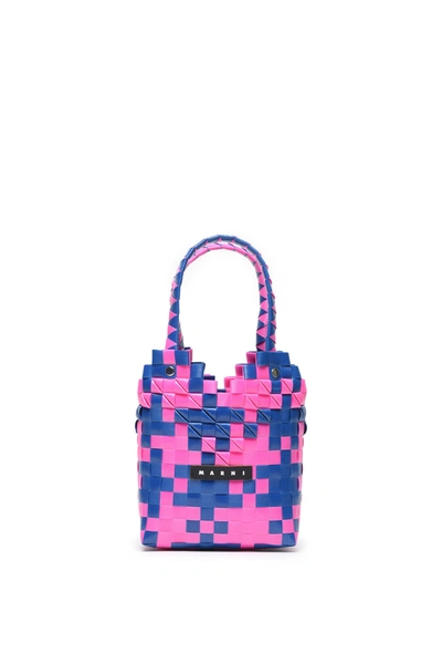 Shop Marni Woven Diamond Basket Bag In Pink