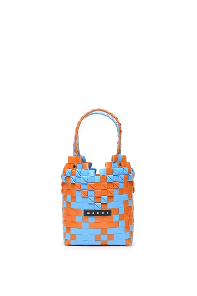 Shop Marni Woven Diamond Basket Bag In Orange