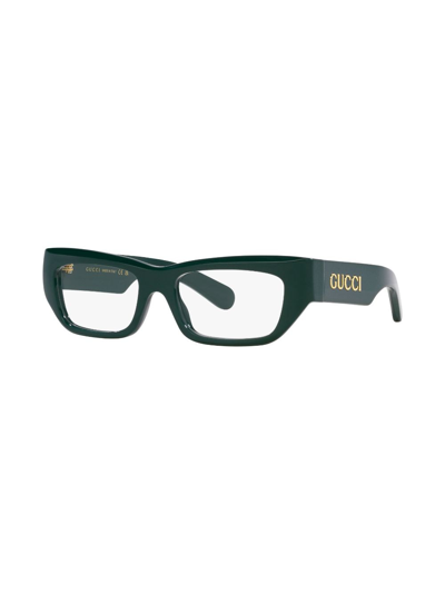 Shop Gucci Logo-plaque Rectangle-frame Glasses In Grün