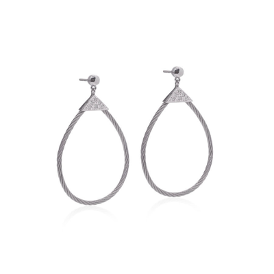 Shop Alor Grey Cable Triangle Tear Drop Earrings With 18k Gold & Diamonds