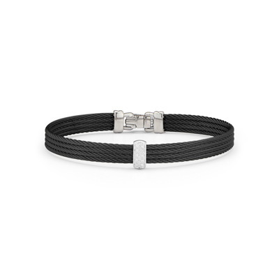 Shop Alor Black Cable Barred Bracelet With 18kt White Gold & Diamonds