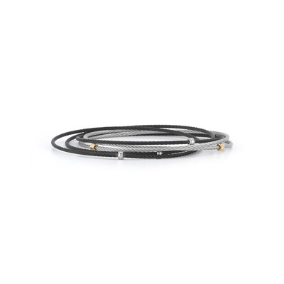 Shop Alor Black & Grey Cable Small Slide Over Bangle With 18kt Yellow Gold In Black, Grey